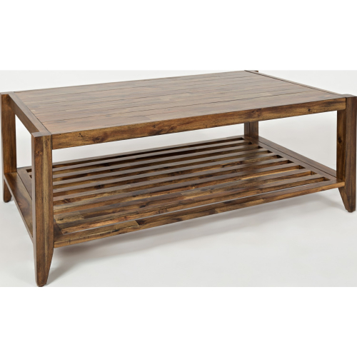 Beacon Street Cocktail Table in Warm Wood Finish w/ Slatted Shelf